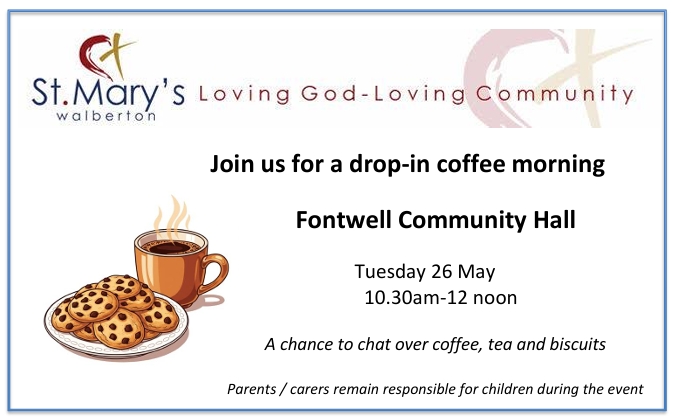 Coffee morning at Fontwell Community Hall 26th May 26 from 10.30am